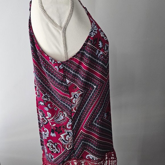 womens SOHO JEANS red NY & COMPANY floral TOP spaghetti straps TRIM size XS - Picture 3 of 7
